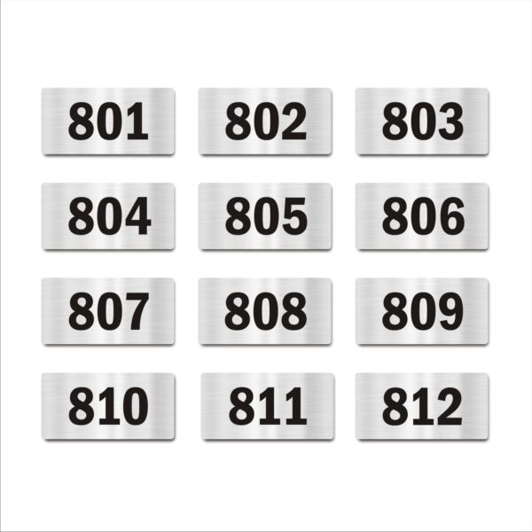 Door Numbers 801 to 812 Acrylic Board Medium Silver Color 2mm Thick 6 x 3 Inches Pack of 12 Suitable for Eighth Floor Buildings, Flats, Apartments, Racks, Shelfs for Arranging | Mindcraftz