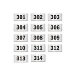 Door Numbers 301 to 314 Acrylic Board Small Silver color 2mm thick 4 x 2 Inches Pack of 14. Suitable for Third Floor Buildings, Flats, Apartments, Racks, Shelfs for arranging | Mindcraftz