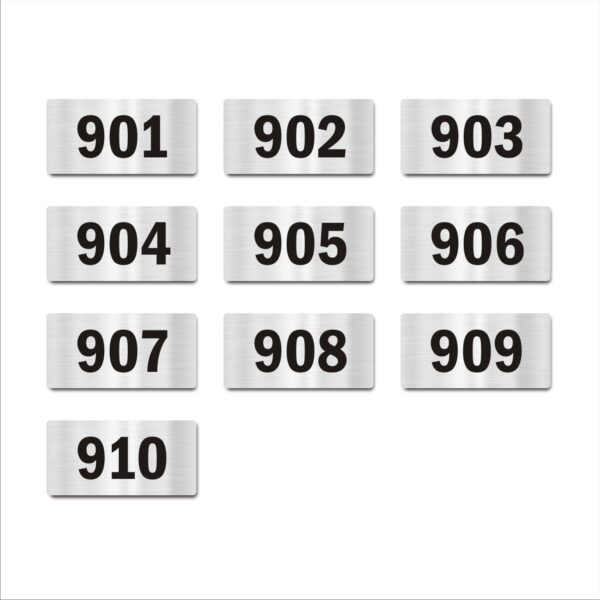 Door Numbers 901 to 910 Acrylic Board Medium Silver Color 2mm Thick 6 x 3 Inches Pack of 10 Suitable for Nineth Floor Buildings, Flats, Apartments, Racks, Shelfs for Arranging | Mindcraftz