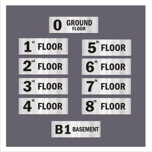 Eight Floor Acrylic Sign Boards Silver Color for Lifts Lobby Stair Case