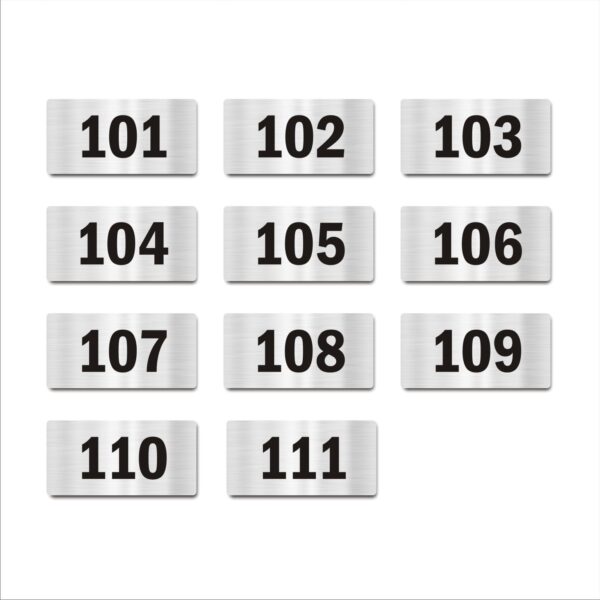 Door Numbers 101 to 111 Acrylic Board Medium Silver Color 2mm Thick 6 x 3 Inches Pack of 11 Suitable for First Floor Buildings, Flats, Apartments, Racks, Shelfs for Arranging | Mindcraftz