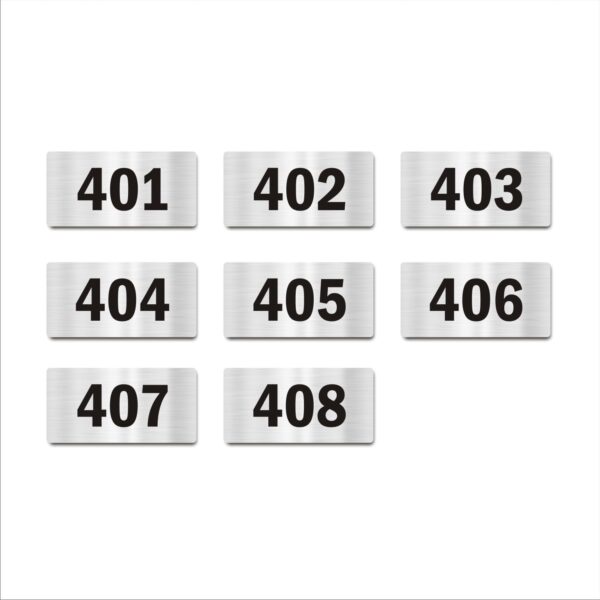Door Numbers 401 to 408 Acrylic Board Medium Silver Color 2mm Thick 6 x 3 Inches Pack of 8 Suitable for Fourth Floor Buildings, Flats, Apartments, Racks, Shelfs for Arranging | Mindcraftz