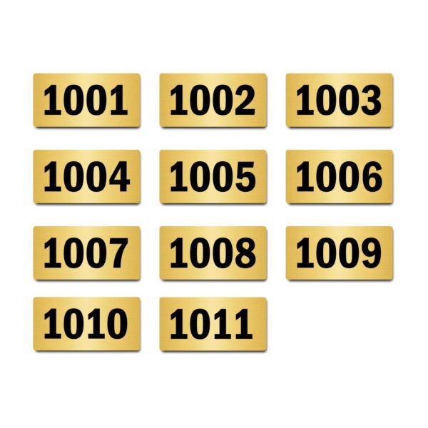 Door Numbers 1001 to 1011 Acrylic Board Medium Gold Color 2mm Thick 6 x 3 Inches Pack of 11. Suitable for Tenth Floor Buildings, Flats, Apartments, Racks, Shelfs for Arranging | Mindcraftz