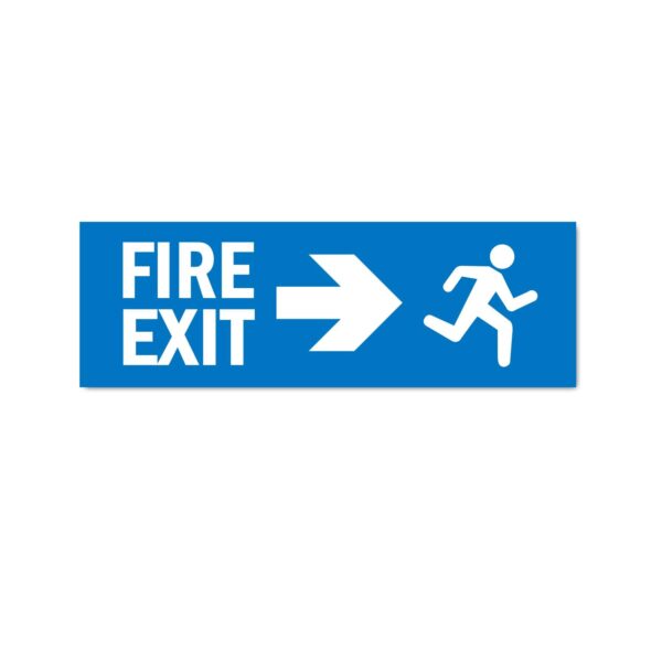 Fire Exit Emergency Sign Board Sticker Blue Color | Pack of 3 | 12 x 4 inches
