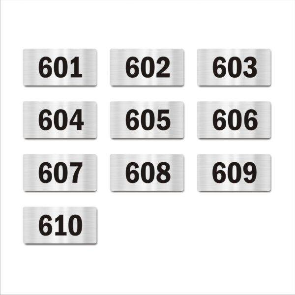 Door Numbers 601 to 610 Acrylic Board Medium Silver Color 2mm Thick 6 x 3 Inches Pack of 10 Suitable for Sixth Floor Buildings, Flats, Apartments, Racks, Shelfs for Arranging | Mindcraftz
