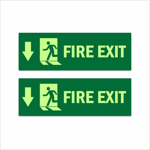 Fire Exit Down Arrow Sign Night Glow Radium Acrylic Sign Board 15 x 5 Inches Waterproof High Visibility Emergency Safety Sign Mindcraftz
