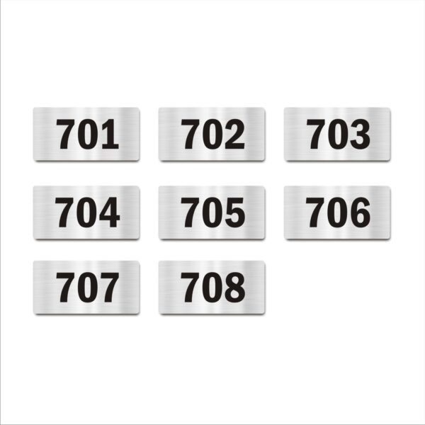 Door Numbers 701 to 708 Acrylic Board Medium Silver Color 2mm Thick 6 x 3 Inches Pack of 8 Suitable for Seventh Floor Buildings, Flats, Apartments, Racks, Shelfs for Arranging | Mindcraftz