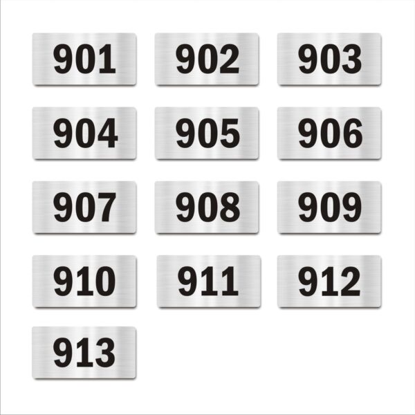 Door Numbers 901 to 913 Acrylic Board Medium Silver Color 2mm Thick 6 x 3 Inches Pack of 13 Suitable for Nineth Floor Buildings, Flats, Apartments, Racks, Shelfs for Arranging | Mindcraftz