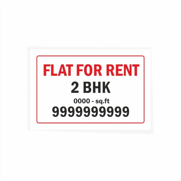 Flat for Rent 2 BHK with Square feet Cloth Banner 3 x 2 feet Waterproof, Long Durable Latex Printed Signage for Flats, Apartments, Home. Pack of 2 Pieces | Mindcraftz
