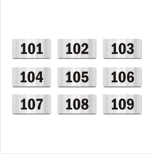 Door Numbers 101 to 109 Acrylic Board Medium Silver Color 2mm Thick 6 x 3 Inches Pack of 9 Suitable for First Floor Buildings, Flats, Apartments, Racks, Shelfs for Arranging | Mindcraftz
