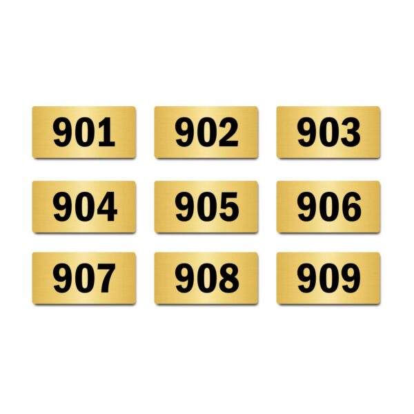 Door Numbers 901 to 909 Acrylic Board Medium Gold Color 2mm Thick 6 x 3 Inches Pack of 9. Suitable for Nineth Floor Buildings, Flats, Apartments, Racks, Shelfs for Arranging | Mindcraftz