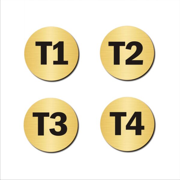 Third Floor T1,T2,T3,T4 Door Numbers Acrylic Sign Round Board Gold Colour 2mm Thick 4x4 Inches | Medium | Pack of 4 | Mindcraftz