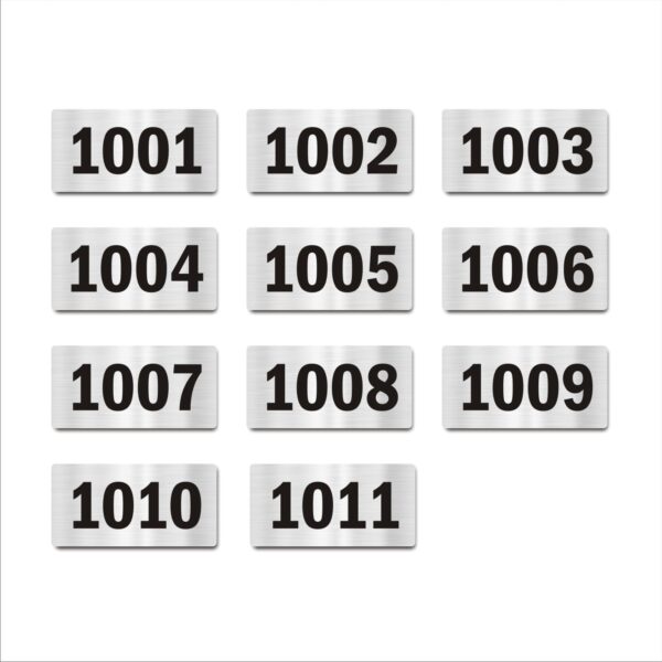 Door Numbers 1001 to 1011 Acrylic Board Medium Silver Color 2mm Thick 6 x 3 Inches Pack of 11 Suitable for Tenth Floor Buildings, Flats, Apartments, Racks, Shelfs for Arranging | Mindcraftz