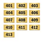 Door Numbers 401 to 413 Acrylic Board Medium Gold Color 2mm Thick 6 x 3 Inches Pack of 13. Suitable for Fourth Floor Buildings, Flats, Apartments, Racks, Shelfs for Arranging | Mindcraftz