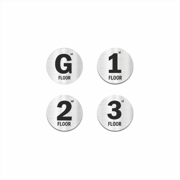 Ground floor to Third floor Lift Lobby Staircase Acrylic Floor Sign Board Silver Color 2mm thick 6x6 Inches Pack of 4