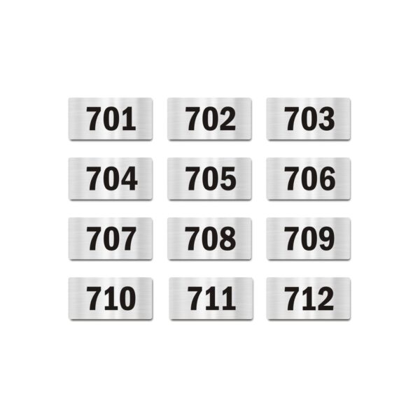 Door Numbers 701 to 712 Acrylic Board Medium Silver Color 2mm Thick 6 x 3 Inches Pack of 12 Suitable for Seventh Floor Buildings, Flats, Apartments, Racks, Shelfs for Arranging | Mindcraftz