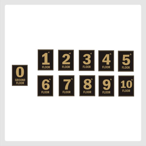 G plus Ten Floor Lift Lobby Staircase Floor Number Acrylic Sign Board Gold Color 2mm Thickness 8 x 6 inches Pack of 11
