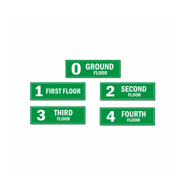 Four Floor Building Lift Lobby Staircase Acrylic Floor Sign Board Green Color 2mm Thick 15 x 5 Inches Pack of 5 | Mindcraftz