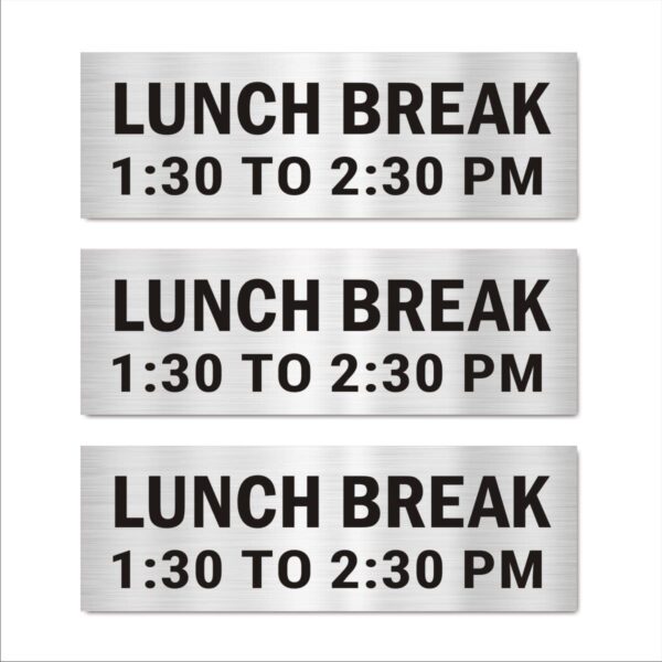 Lunch Break 1:30 PM to 2:30 PM Acrylic Sign Board | Silver Black Office Signage | 12 x 4 Inches | 2mm Thick | Suitable for Office, Reception, Clinic & Commercial Spaces. Mindcraftz
