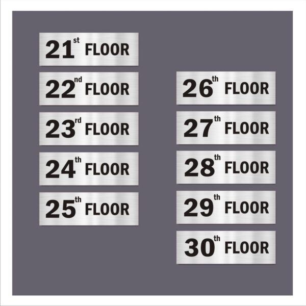 21 to 30 Floor Acrylic Sign Board Silver Color for Lifts Lobby Stair Case