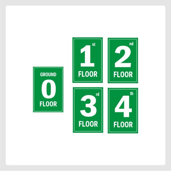 Four Floors Lifts Lobby Stair case Acrylic Sign Board Green color 2mm thick 12 x 8 inches Pack of 5
