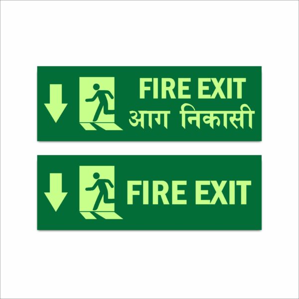 Fire Exit Down Arrow Sign Hindi English Night Glow Radium Acrylic Sign Board 15 x 5 Inches Waterproof High Visibility Emergency Safety Sign Mindcraftz