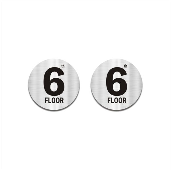 Round Sixth Floor Acrylic Sign Board Silver Colour 2mm thickness 6x6 Inches Pack of 2