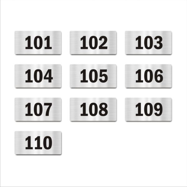 Door Numbers 101 to 110 Acrylic Board Medium Silver Color 2mm Thick 6 x 3 Inches Pack of 10 Suitable for First Floor Buildings, Flats, Apartments, Racks, Shelfs for Arranging | Mindcraftz