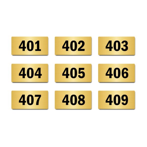 Door Numbers 401 to 409 Acrylic Board Medium Gold Color 2mm Thick 6 x 3 Inches Pack of 9. Suitable for Fourth Floor Buildings, Flats, Apartments, Racks, Shelfs for Arranging | Mindcraftz
