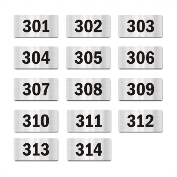 Door Numbers 301 to 314 Acrylic Board Medium Silver Color 2mm Thick 6 x 3 Inches Pack of 14 Suitable for Third Floor Buildings, Flats, Apartments, Racks, Shelfs for Arranging | Mindcraftz