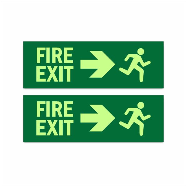 Fire Exit Right Night Glow Radium Acrylic Sign Board 15 x 5 Inches Waterproof High Visibility Emergency Safety Sign Mindcraftz