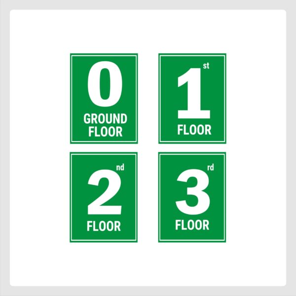 G plus Three Floor Lift Lobby Staircase Floor Number Acrylic Sign Board Green Color 2mm Thickness 8 x 6 inches Pack of 4