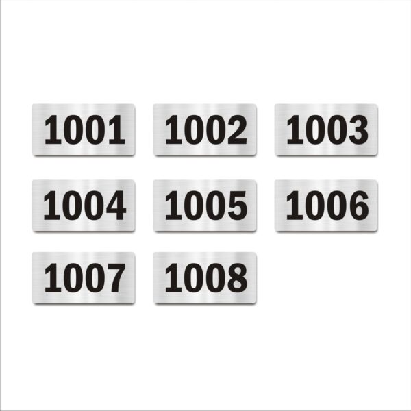 Door Numbers 1001 to 1008 Acrylic Board Medium Silver Color 2mm Thick 6 x 3 Inches Pack of 8 Suitable for Tenth Floor Buildings, Flats, Apartments, Racks, Shelfs for Arranging | Mindcraftz