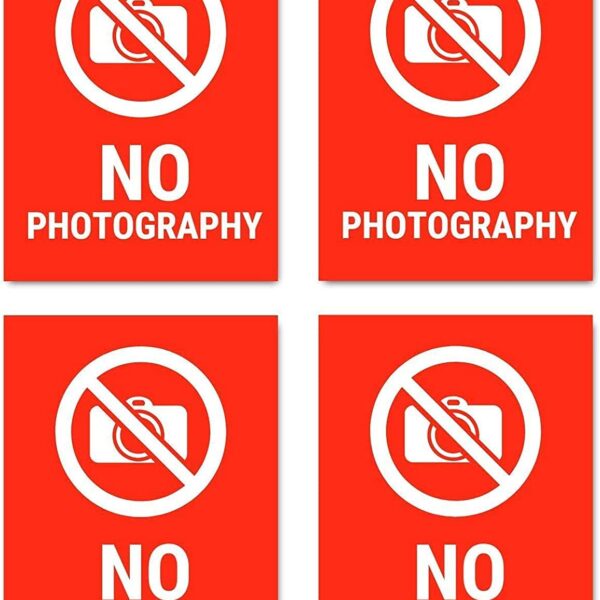 Mindcraftz Sign Board No Photography For Hospital Shops Office School Clinic Factory Garden Signage Business Commercial Sign Board Red (L x H 16 x 22 CM) Pack Of 4