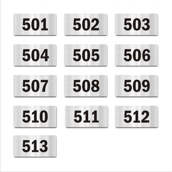 Door Numbers 501 to 513 Acrylic Board Medium Silver Color 2mm Thick 6 x 3 Inches Pack of 13 Suitable for Fifth Floor Buildings, Flats, Apartments, Racks, Shelfs for Arranging | Mindcraftz