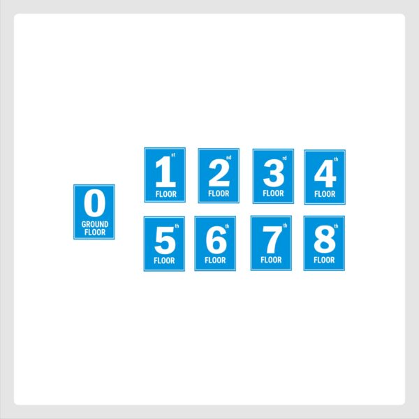 G plus Eight Floor Lift Lobby Staircase Floor Number Acrylic Sign Board Blue Color 2mm Thickness 8 x 6 inches Pack of 9