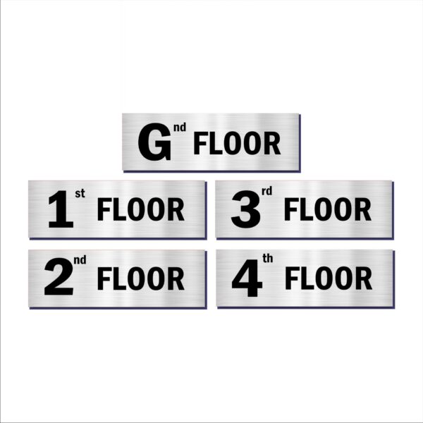 Ground Floor, First Floor, Second Floor, Third Floor, Fourth Floor Acrylic Sign Board Silver Color Lift Lobby Staircase 15 x 5 Inches Pack of 5|Mindcraftz