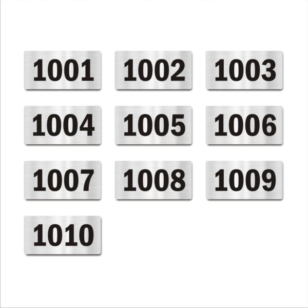 Door Numbers 1001 to 1010 Acrylic Board Medium Silver Color 2mm Thick 6 x 3 Inches Pack of 10 Suitable for Tenth Floor Buildings, Flats, Apartments, Racks, Shelfs for Arranging | Mindcraftz