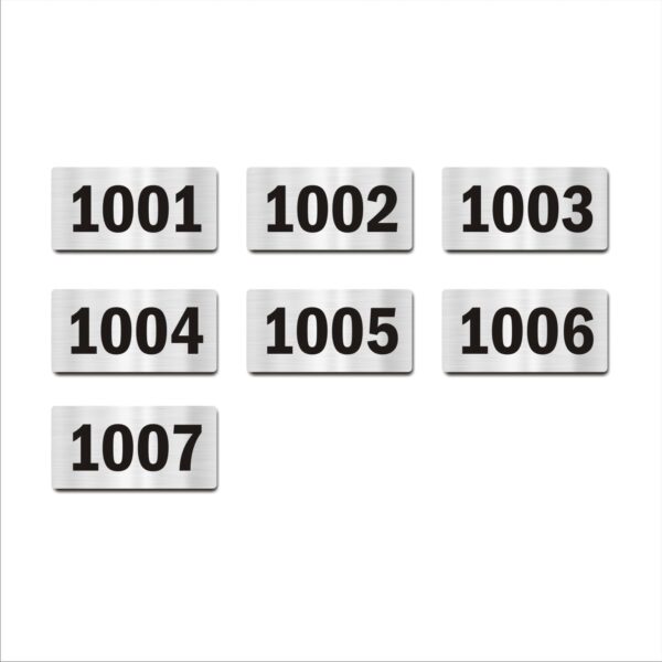 Door Numbers 1001 to 1007 Acrylic Board Medium Silver Color 2mm Thick 6 x 3 Inches Pack of 7 Suitable for Tenth Floor Buildings, Flats, Apartments, Racks, Shelfs for Arranging | Mindcraftz