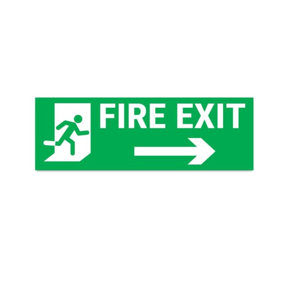 Fire Exit Right Sign Board Sticker Green Color | Pack of 3 | 12 x 4 inches