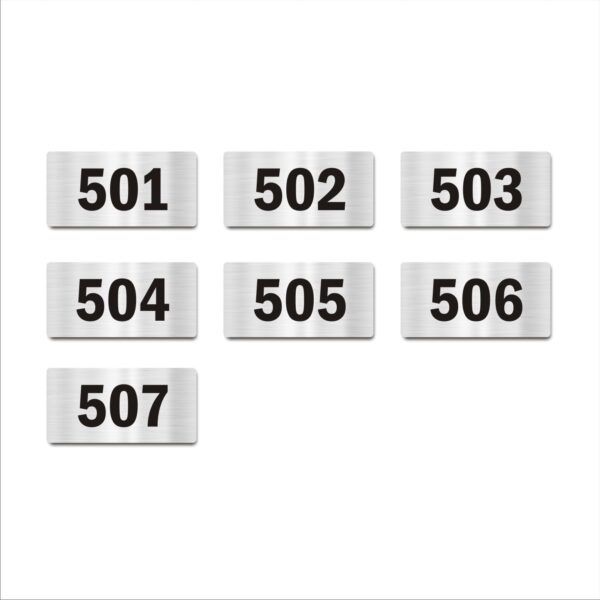 Door Numbers 501 to 507 Acrylic Board Medium Silver Color 2mm Thick 6 x 3 Inches Pack of 7 Suitable for Fifth Floor Buildings, Flats, Apartments, Racks, Shelfs for Arranging | Mindcraftz