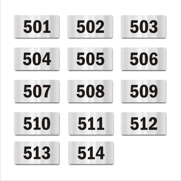 Door Numbers 501 to 514 Acrylic Board Medium Silver Color 2mm Thick 6 x 3 Inches Pack of 14 Suitable for Fifth Floor Buildings, Flats, Apartments, Racks, Shelfs for Arranging | Mindcraftz