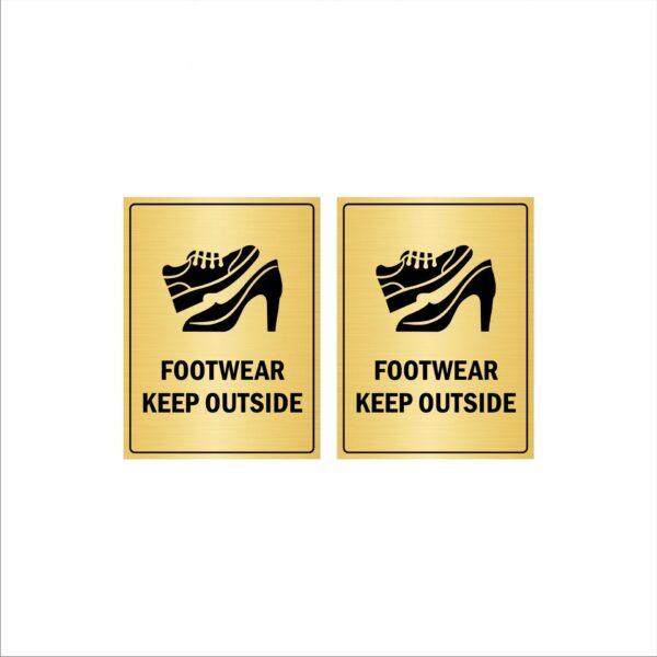 Footwear Keep Outside Vertical Acrylic Sign Board Gold Color for Hospitals, Clinics, Offices Shops 8 x 6 Inches Pack of 2|Mindcraftz