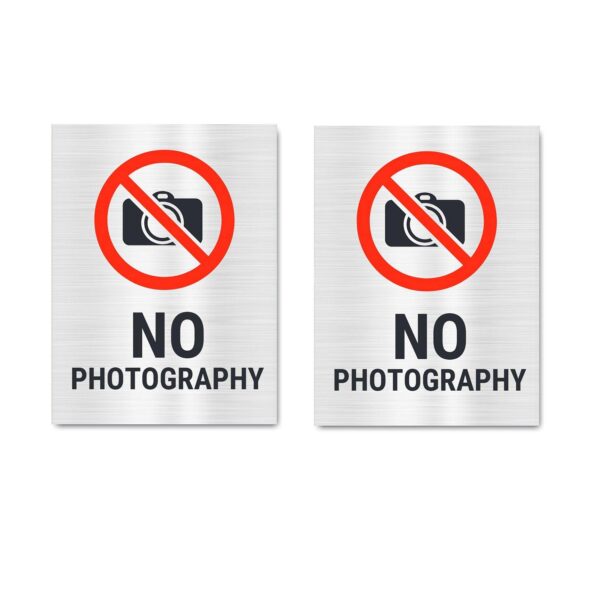 No Photography Silver Brushed Look Acrylic Signboard 12 x 4 inches Sign for Offices, Showrooms, Retails, Shops | Pack of 2 | 8 x 6 inches