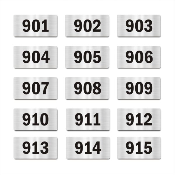 Door Numbers 901 to 915 Acrylic Board Medium Silver Color 2mm Thick 6 x 3 Inches Pack of 15 Suitable for Nineth Floor Buildings, Flats, Apartments, Racks, Shelfs for Arranging | Mindcraftz