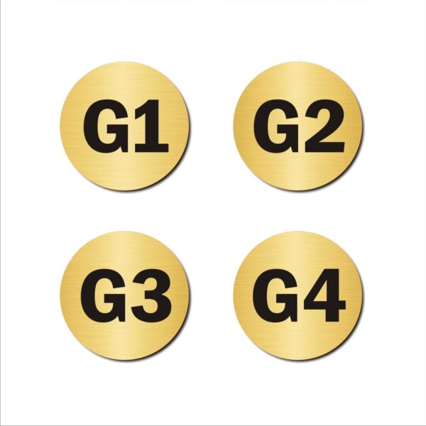 Ground Floor G1,G2,G3,G4 Door Numbers Round Acrylic Sign Board Gold Colour 2mm Thick 4x4 Inches | Medium | Pack of 4 | Mindcraftz