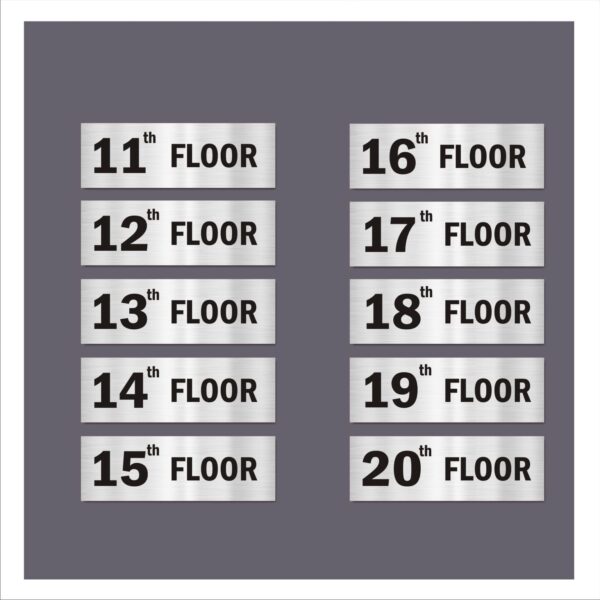 Floor 11 to 20 Eleven to Twenty Acrylic Sign Board Silver Color for Lifts Lobby Stair Case