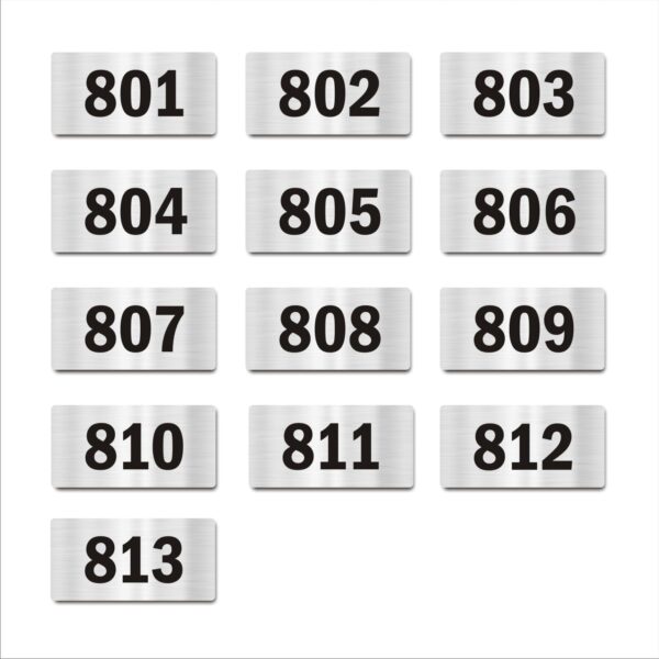 Door Numbers 801 to 813 Acrylic Board Medium Silver Color 2mm Thick 6 x 3 Inches Pack of 13 Suitable for Eighth Floor Buildings, Flats, Apartments, Racks, Shelfs for Arranging | Mindcraftz