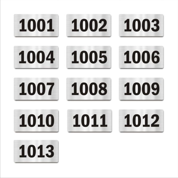 Door Numbers 1001 to 1013 Acrylic Board Medium Silver Color 2mm Thick 6 x 3 Inches Pack of 13 Suitable for Tenth Floor Buildings, Flats, Apartments, Racks, Shelfs for Arranging | Mindcraftz
