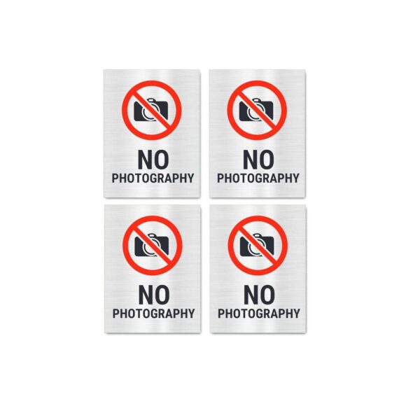 No Photography Sign Board Silver color Sticker | Pack of 4 | 8 x 6 inches